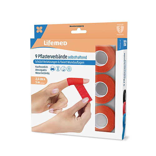 Rollen Pflaster / Bandagen selbsthaftend 5 m x 2,5 cm rot