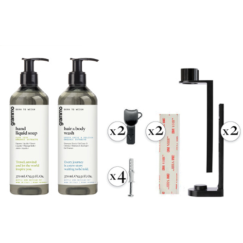 Hand & Body Starter Kit "grammo" , Pumpspender inkl. Wandhalter schwarz