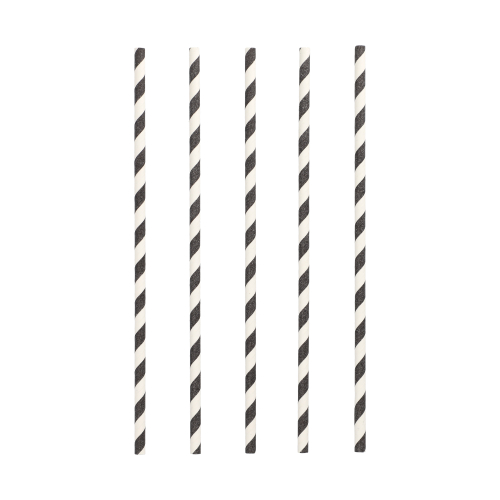 Trinkhalme, Papier Ø 6 mm · 24 cm schwarz/weiss "Stripes"