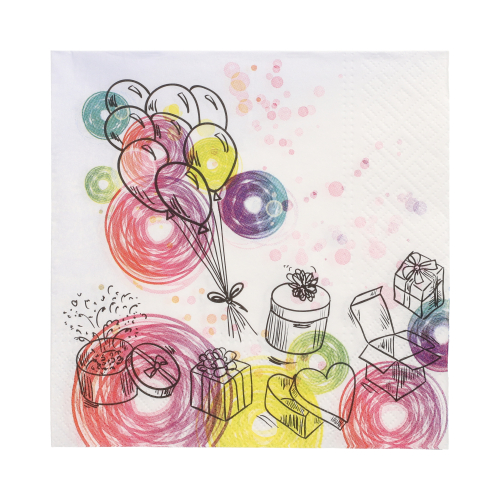 Servietten, 3-lagig 1/4-Falz 33 cm x 33 cm "Birthday Gifts"
