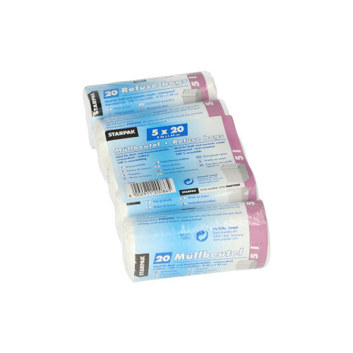 Müllbeutel, LDPE 5 l 44 cm x 36 cm weiss 16 my
