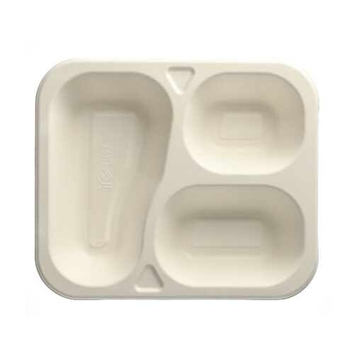 Siegelschalen Zuckerrohr 3-geteilt 925 ml 4,2 cm x 21,2 cm x 25 cm weiss
