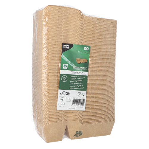 Pommes-Frites-Trays, Pappe "pure" 2-geteilt 3,5 cm x 7 cm x 14,5 cm braun "100% Fair" klein