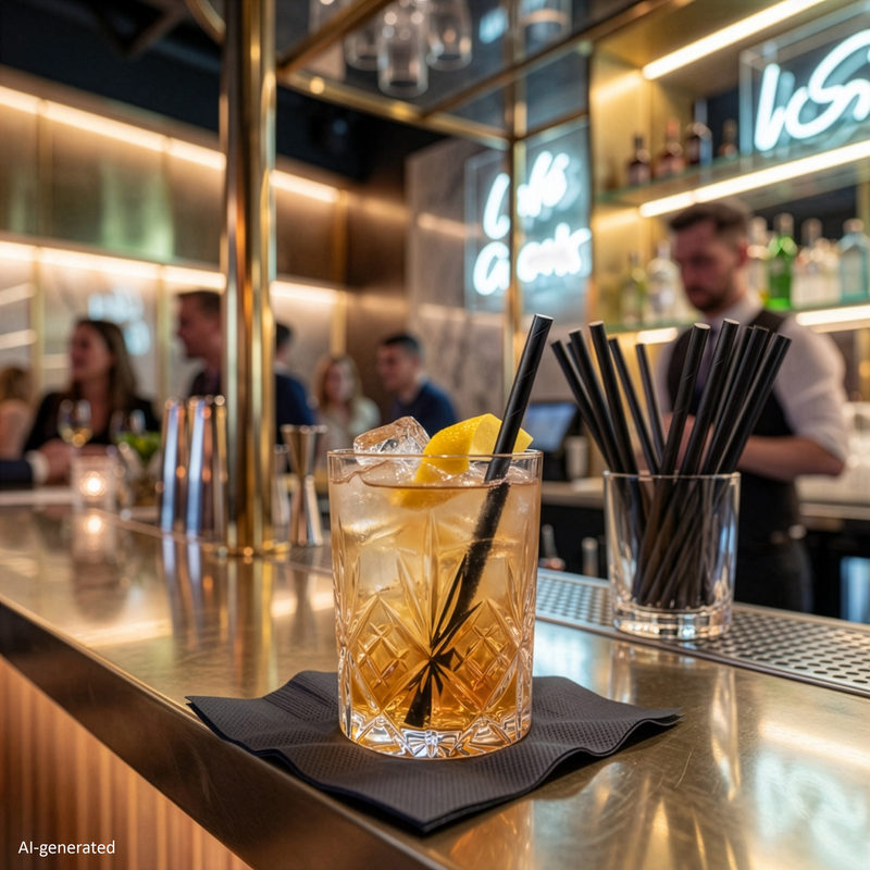 Cocktail Trinkhalme, Papier Ø 7 mm · 15 cm schwarz