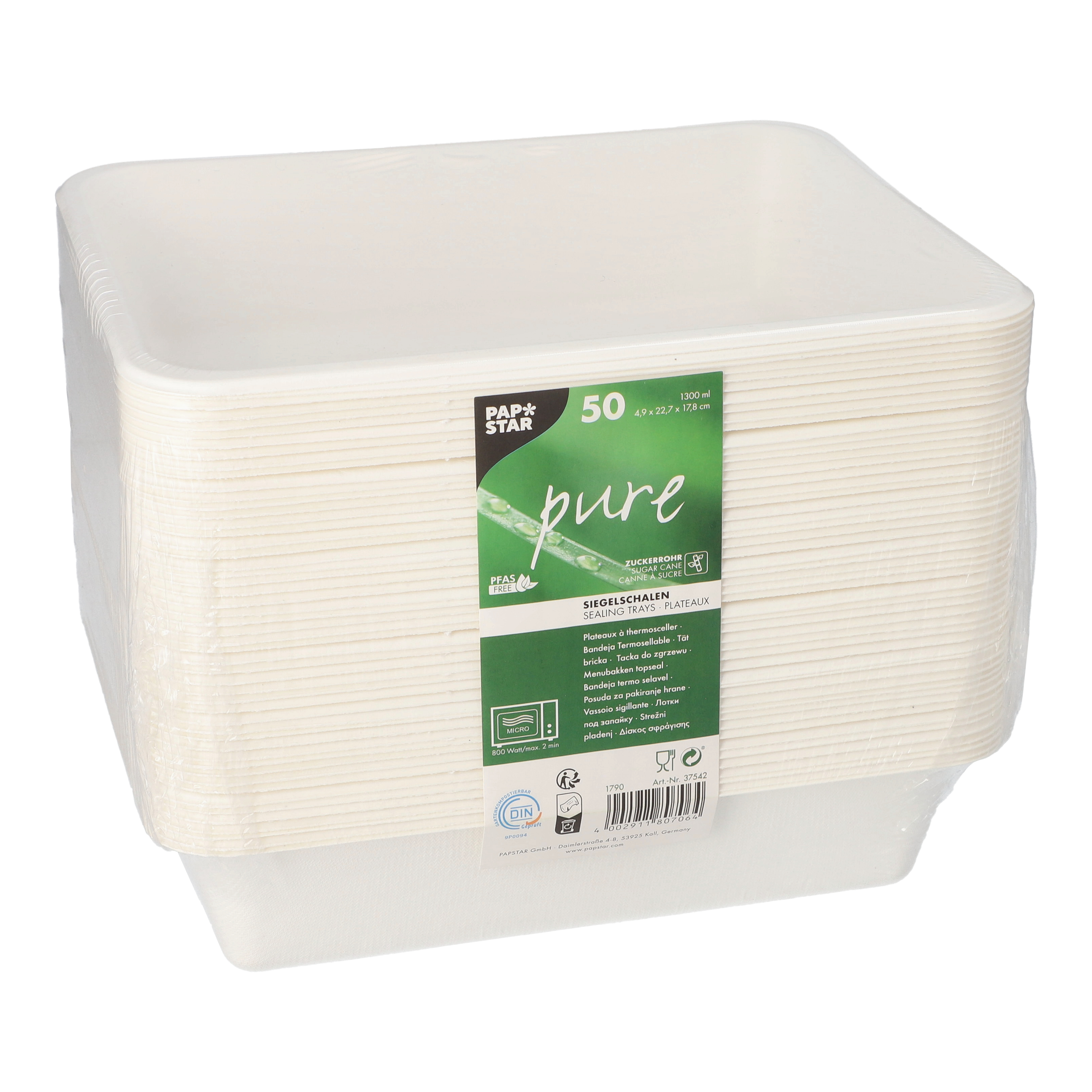Siegelschalen Zuckerrohr ungeteilt 1300 ml 4,9 cm x 22,7 cm x 17,8 cm