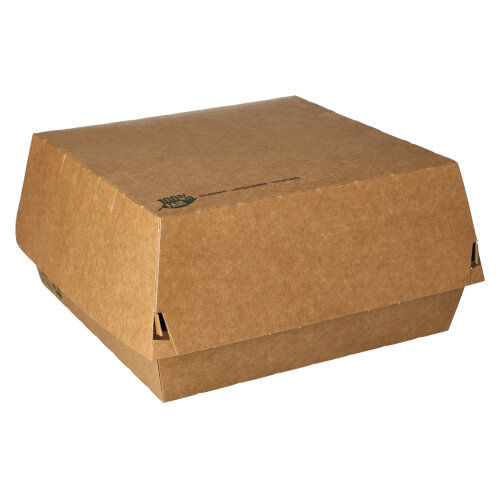 Burgerboxen, Pappe 8,5 cm x 15,5 cm x 15,5 cm braun "100% Fair" extra groß