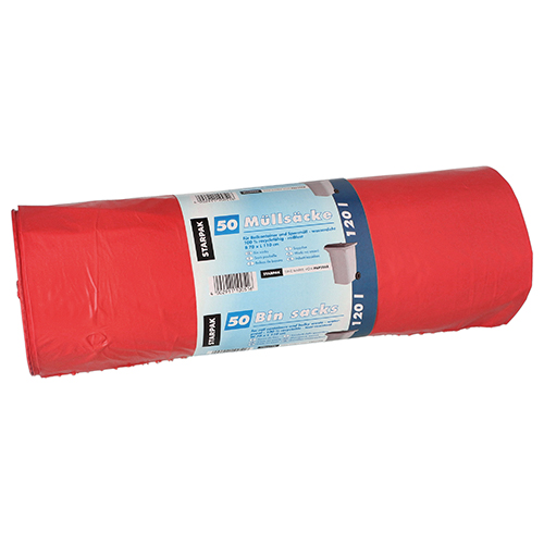 Müllsäcke, LDPE 120 l 110 cm x 70 cm rot