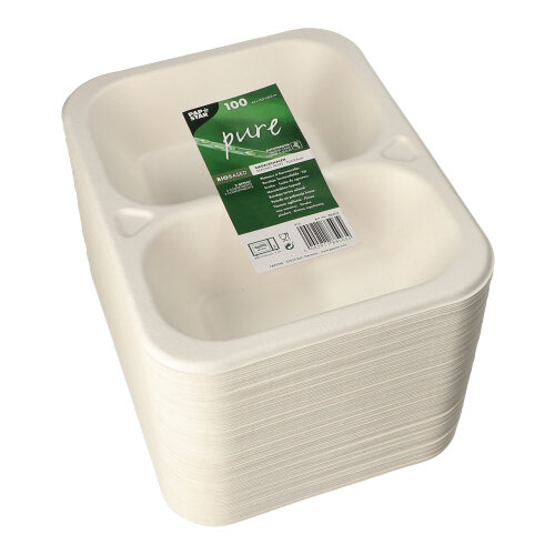 Siegelschalen Zuckerrohr 2-geteilt 800 ml 4,2 cm x 18,5 cm x 23,5 cm weiss