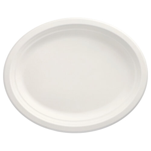 Teller, Zuckerrohr "pure" oval 32 cm x 25,5 cm x 2 cm weiss