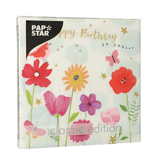 Servietten, 3-lagig 1/4-Falz 33 cm x 33 cm "Birthday Flowers"