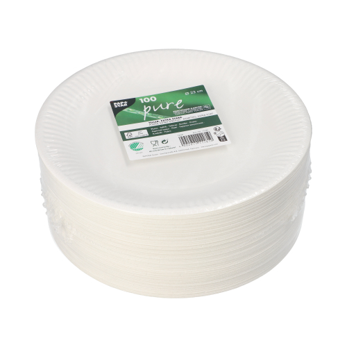 Teller, Pappe "pure" rund Ø 23 cm weiss extra stark