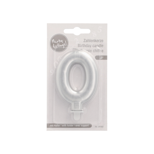 Zahlenkerze mit Halter 7 cm silber "0"