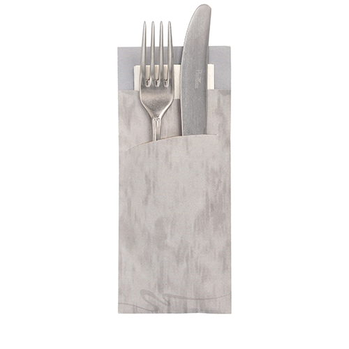 Bestecktaschen 20 cm x 8,5 cm grau inkl. weißer Serviette