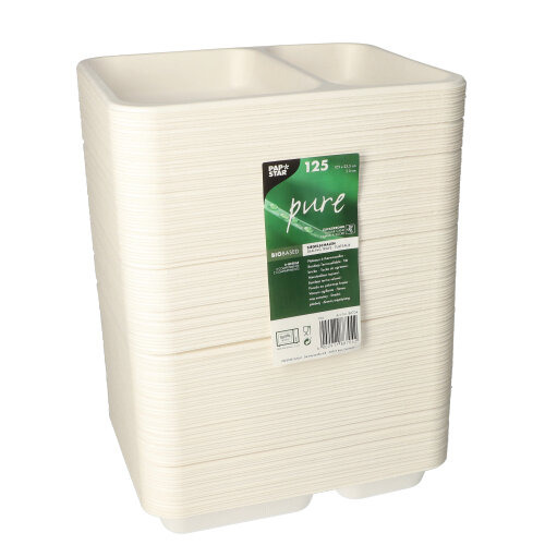 Siegelschalen Zuckerrohr 2-geteilt 850 ml 3 cm x 17,5 cm x 22,5 cm weiss