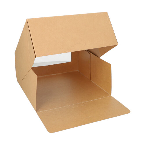 Tortenkartons mit Deckel eckig 10 cm x 23 cm x 23 cm mit Sichtfenster aus PLA