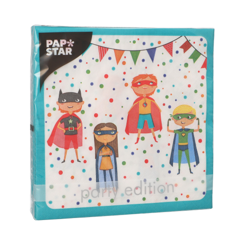 Servietten, 3-lagig 1/4-Falz 33 cm x 33 cm "Superhero"