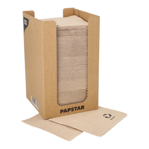 Servietten, 2-lagig "PUNTO" 1/4-Falz 20 cm x 20 cm natur aus recyceltem Papier, in Spenderbox