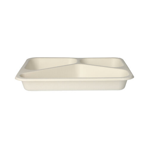 Siegelschalen Zuckerrohr 3-geteilt 850 ml 3 cm x 17,5 cm x 22,5 cm weiss