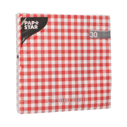 Servietten, 3-lagig 1/4-Falz 33 cm x 33 cm rot "Vichy Karo"