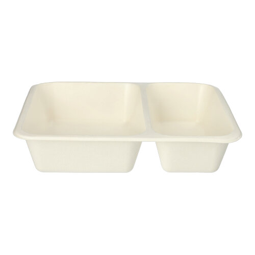Siegelschalen Zuckerrohr 2-geteilt 1200 ml 4,9 cm x 22,7 cm x 17,8 cm