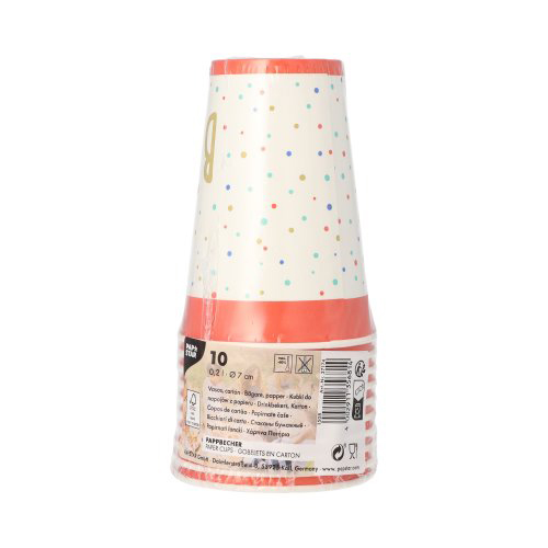 Trinkbecher, Pappe 0,2 l Ø 7 cm · 9,7 cm weiss "Happy Birthday"