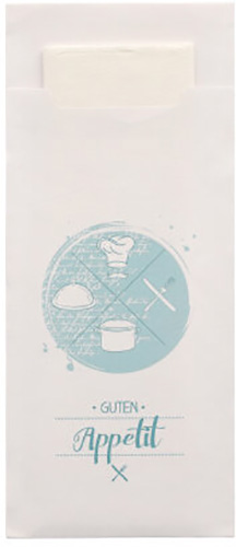 Bestecktaschen 20 cm x 8,5 cm weiss "Guten Appetit" inkl. weißer Serviette