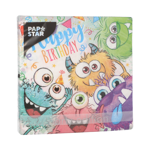 Servietten, 3-lagig 1/4-Falz 33 cm x 33 cm "Funny Monsters"