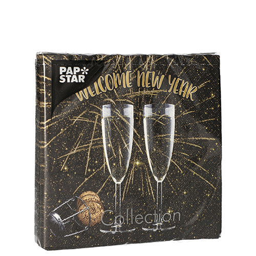 Servietten, 3-lagig 1/4-Falz 25 cm x 25 cm "Welcome New Year"