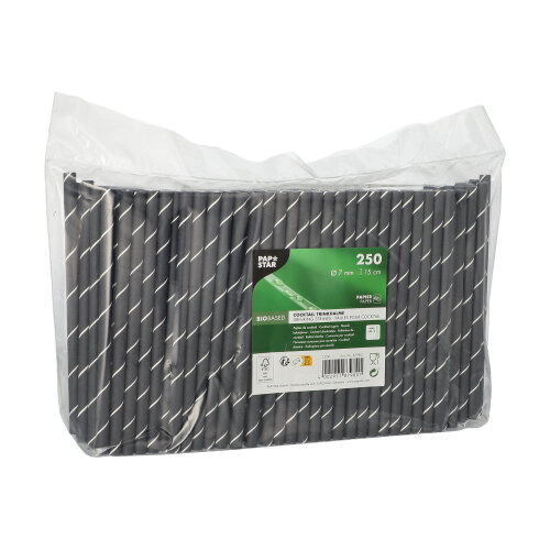 Cocktail Trinkhalme, Papier Ø 7 mm · 15 cm schwarz/weiss "Stripes"