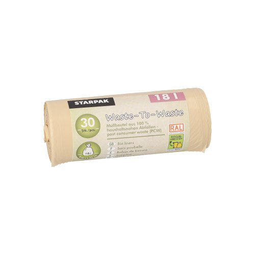 Müllbeutel aus 100% PCW "Waste-To-Waste" 18 l 52 cm x 46 cm beige 10 my