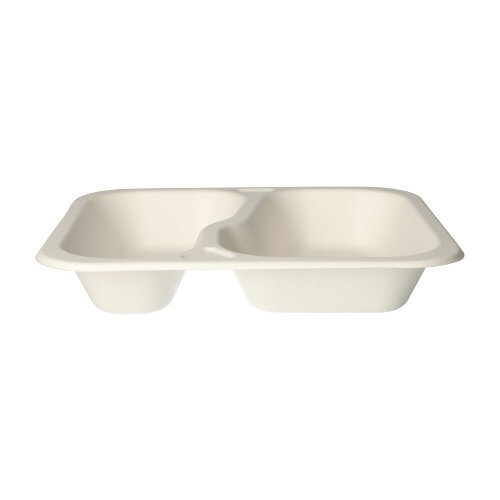 Siegelschalen Zuckerrohr 2-geteilt 1000 ml 4,2 cm x 21,2 cm x 25 cm weiss