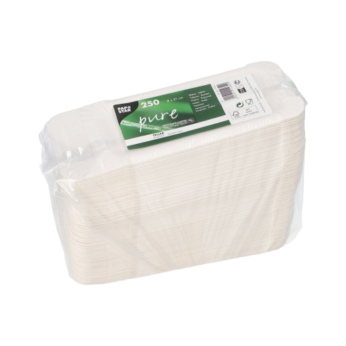 Teller, Pappe "pure" eckig 8 cm x 21 cm weiss mit Anfasser