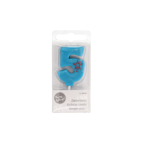 Zahlenkerze, Mini 6,8 cm blau "5"