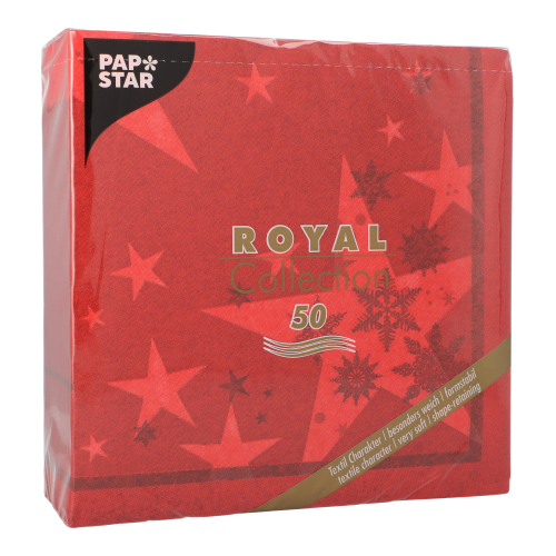 Servietten "ROYAL Collection" 1/4-Falz 40 cm x 40 cm rot "Stars and Snowflakes"