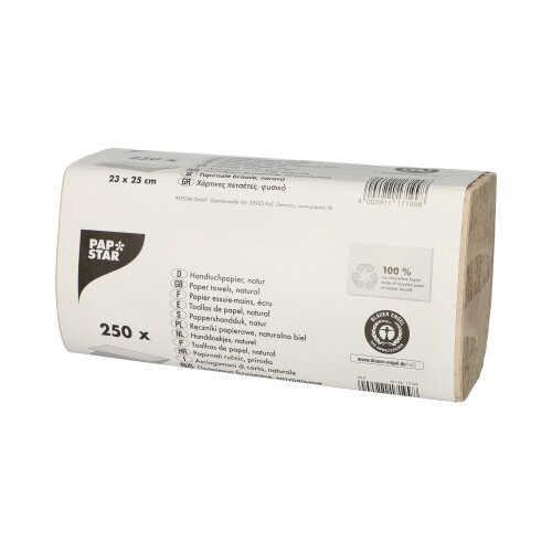 Blatt Handtuchpapier V-Falz 23 cm x 25 cm natur Zick Zack, 1-lagig