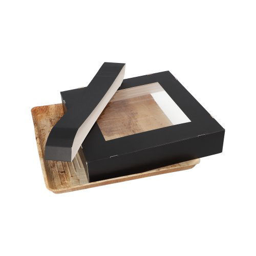Tabletts, Palmblatt eckig 5 cm x 25,5 cm x 25,5 cm mit separatem Deckel und Banderole