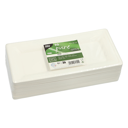 Teller, Zuckerrohr "pure" eckig 13 cm x 26 cm weiss