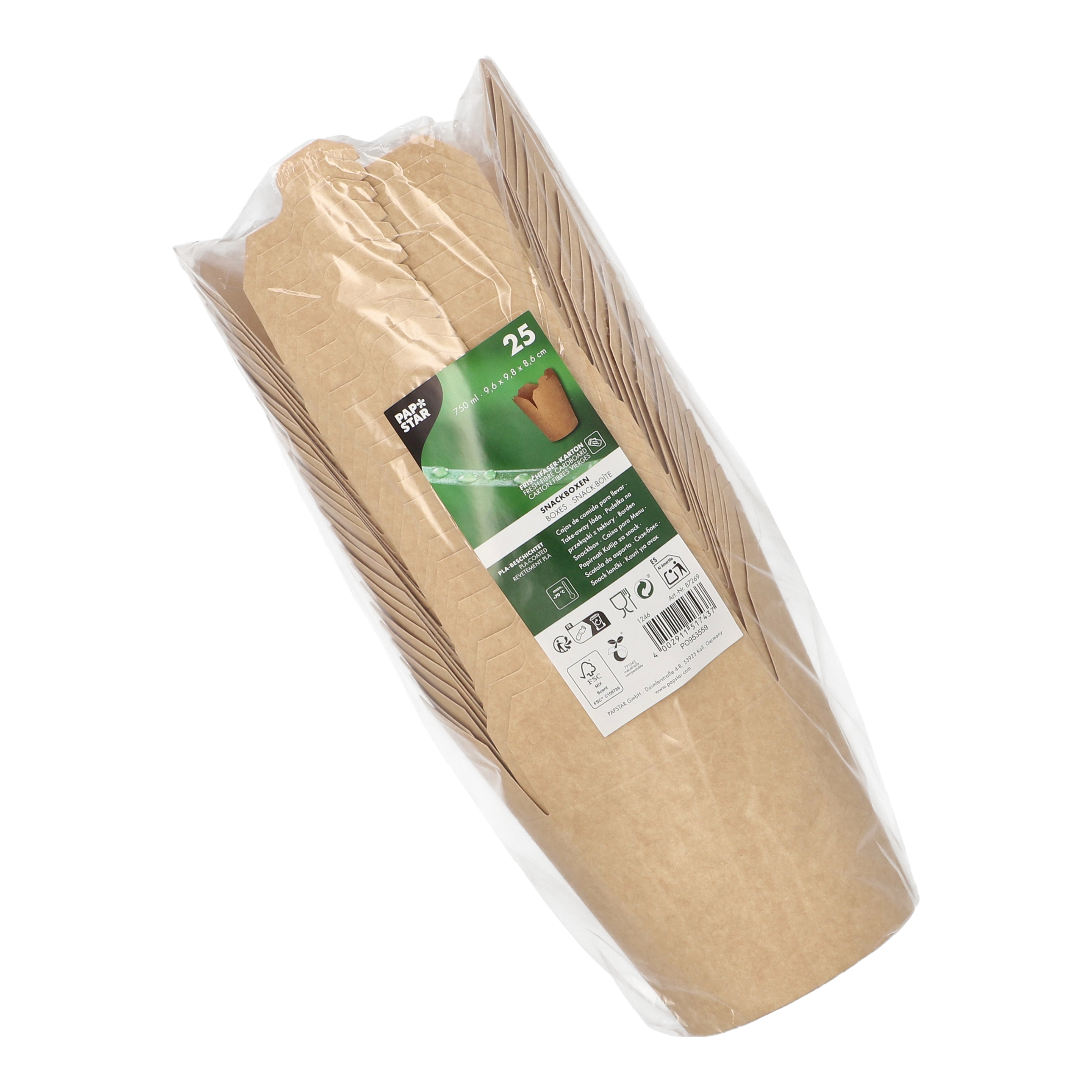 Snackboxen, Pappe rund 750 ml 9,6 cm x 9,8 cm x 8,6 cm braun