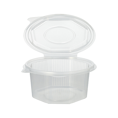 Verpackungsbecher mit Klappdeckeln, PP 8-eckig 500 ml 5,6 cm x 11 cm x 11 cm transparent