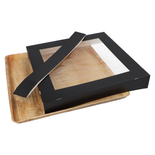 Tabletts, Palmblatt eckig 5 cm x 33,5 cm x 33,5 cm mit separatem Deckel und Banderole