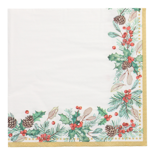 Servietten, 3-lagig 1/4-Falz 40 cm x 40 cm "Mistletoe and Pinecone"
