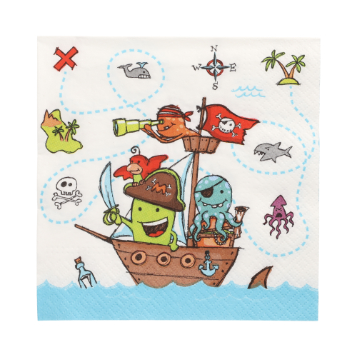 Servietten, 3-lagig 1/4-Falz 33 cm x 33 cm "Pirate Crew"
