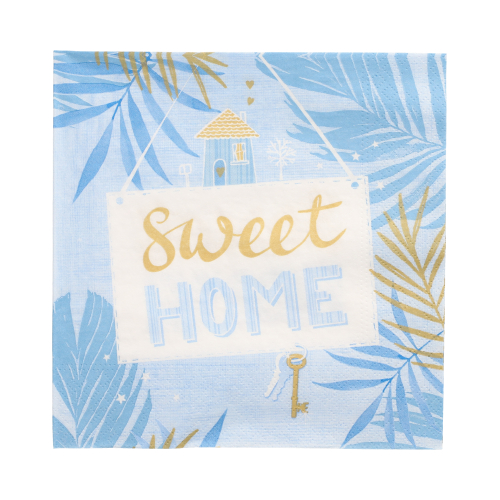 Servietten, 3-lagig 1/4-Falz 33 cm x 33 cm blau "Sweet Home"
