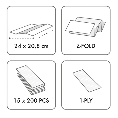 Blatt Handtuchpapier Tissue, recycled Z-Falz 24 cm x 20,8 cm hochweiss 1-lagig
