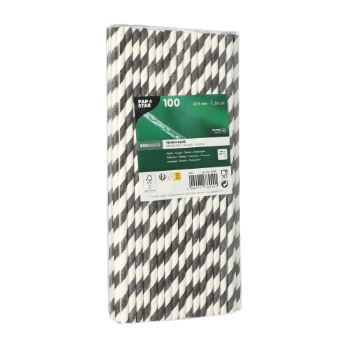 Trinkhalme, Papier Ø 6 mm · 24 cm schwarz/weiss "Stripes"