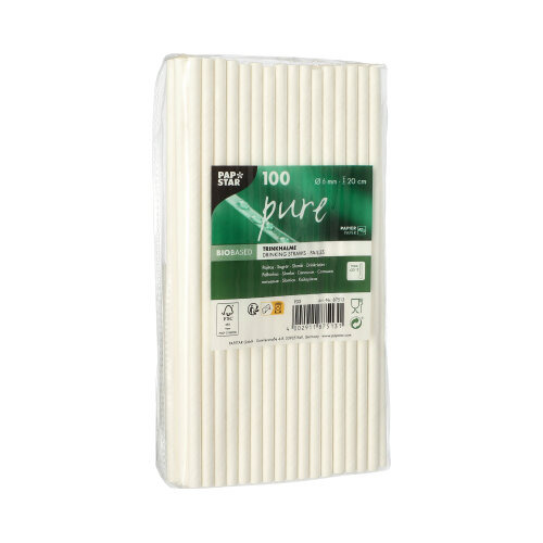 Trinkhalme, Papier "pure" Ø 6 mm · 20 cm weiss