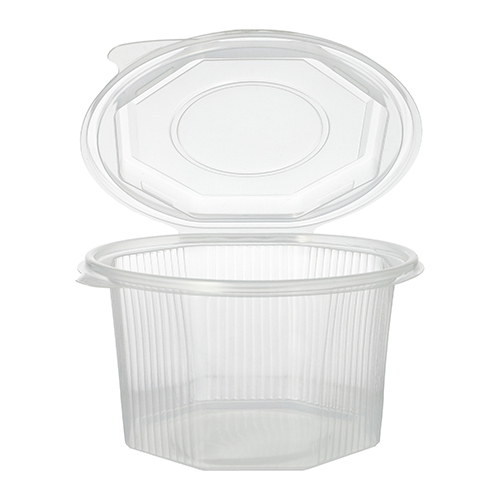 Verpackungsbecher mit Klappdeckeln, PP 8-eckig 1 l 8,3 cm x 13 cm x 13 cm transparent