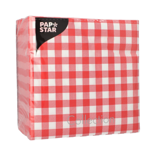 Servietten, 3-lagig 1/4-Falz 33 cm x 33 cm rot "Vichy Karo"