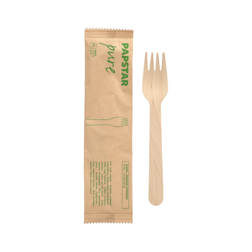 Gabeln, Holz "pure" 16 cm einzeln verpackt in Papierbeutel