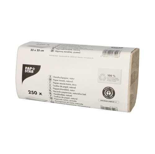 Blatt Handtuchpapier V-Falz 23 cm x 25 cm natur Zick Zack, 1-lagig